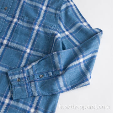 Chemise à manches longues à carreaux bleue et blanche pour homme